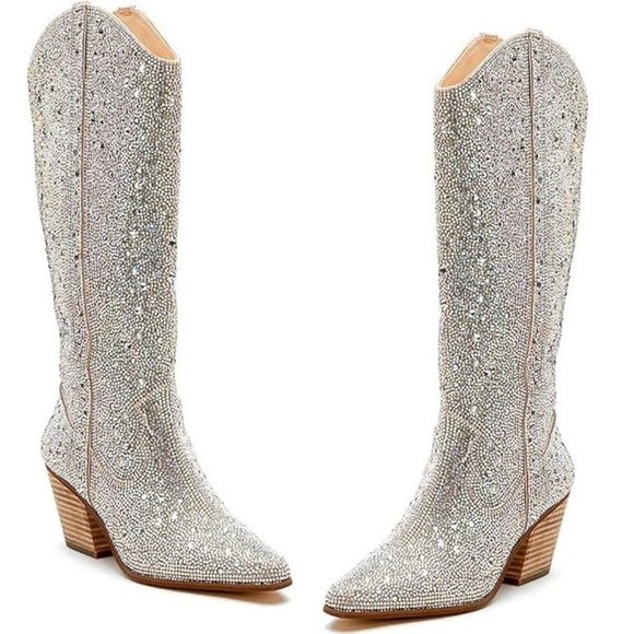 Sparkling Bling Things Shoes - NWT Sparkling Bling Swarovski Crystal PINK Women Knee High Cowboy Boots …